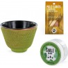 Porte-encens Coupelle Vert Et Doré + Sable Blanc + Bâtonnets Palo Santo