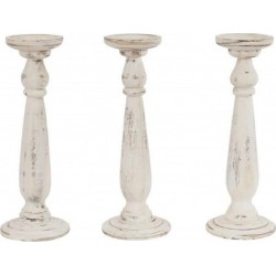 Set De 3 Bougeoirs Chandelier En Bois Hauteur 35 Cm Blanc Vintage Dec04053