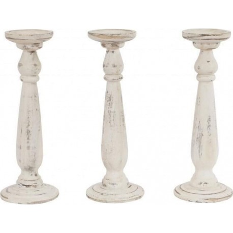 Set De 3 Bougeoirs Chandelier En Bois Hauteur 35 Cm Blanc Vintage Dec04053