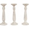 Set De 3 Bougeoirs Chandelier En Bois Hauteur 35 Cm Blanc Vintage Dec04053