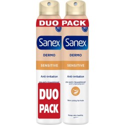 SANEX Déodorant Anti-Transpirant 24H Anti-Irritation Sensitive Dermo lot de 2 sprays de 200ml