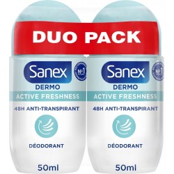 SANEX Déodorant Anti-Transpirant 48H Active Freshness Dermo lot de 2 roll-on de 50ml