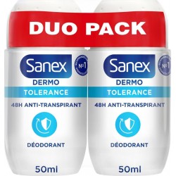 SANEX Déodorant Anti-Transpirant 48H Tolérance Dermo lot de 2 roll-on de 50ml