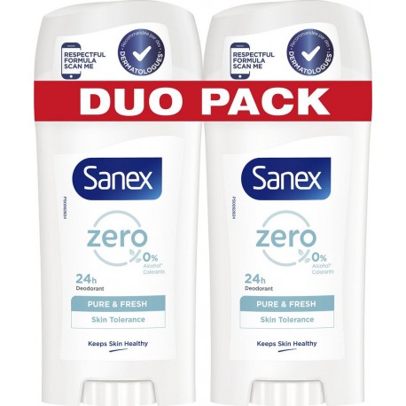 SANEX Déodorant Pure Fresh 0% lot de 2 roll-on de 65ml