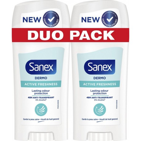 SANEX Déodorant Dermo Active Freshness Anti-Transpirant 48H lot de 2 stick de 65ml