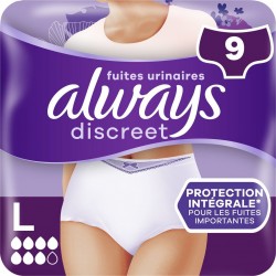 ALWAYS Culottes Fuites Urinaires Proctection Integrale TailleL Blanc Discreet pack de 9 culottes