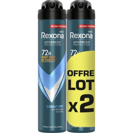 REXONA Déodorant homme Spray Anti-Transpirant Cobalt Dry les 2 spray de 200ml