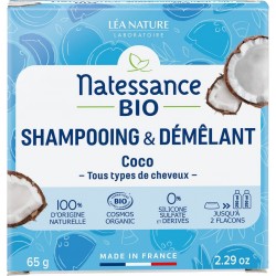 NATESSANCE Shampooing Solide 2en1 à la Noix de Coco la savon de 65g