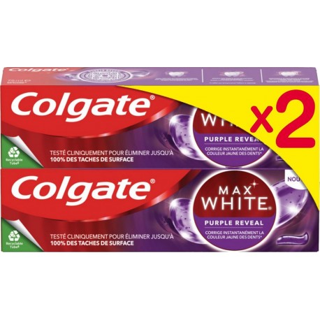 COLGATE Dentifrice Max White Purple Reveal lot de 2 tubes de 75ml