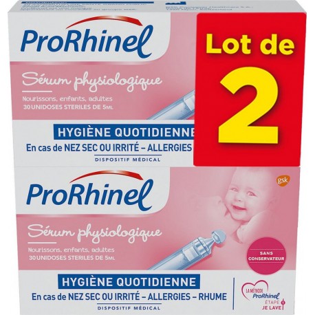 PRORHINEL Sérum Physiologique Hygiène Quotidienne lot de 2 boîtes de 30 unidoses de 5ml