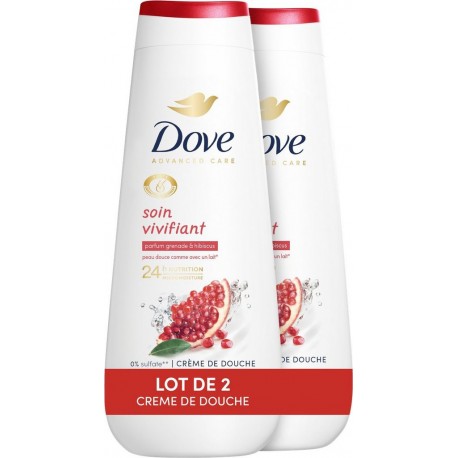 DOVE Gel Douche Soin Vivifiant à la Grenade et Hibiscus lot de 2 flacons de 400ml