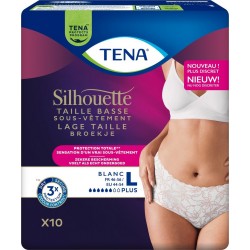 TENA Cutottes Fuites Urinaires Taille Basse Plus TailleL Blanc Silhouette pack de 10 culottes