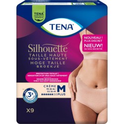 TENA Culottes Fuites Urinaires Taille Haute Protection Totale Taille M Beige Silhouette pack de 9 culottes