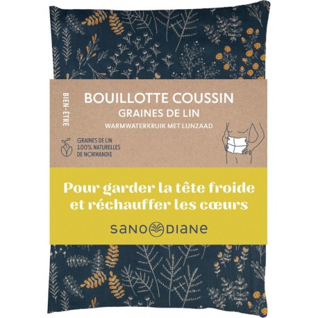 SANODIANE Bouillotte Fleurs Coussin Graines de Lin la bouillotte