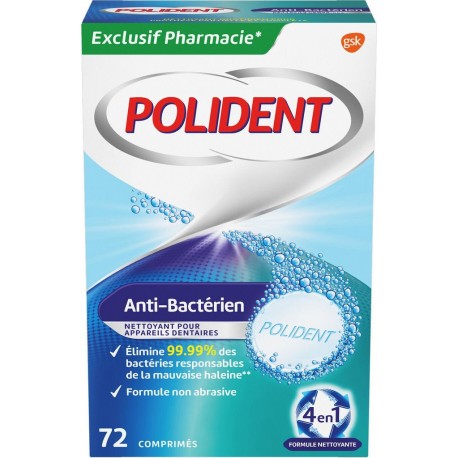 POLIDENT Nettoyant appareil dentaire anti-bactérien 96 comprimés