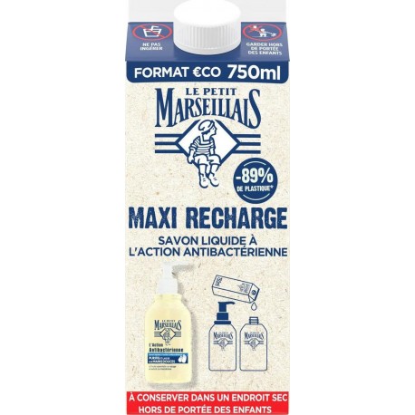 Le Petit Marseillais Savon Liquide Maxi Recharge Mains Antibactérien 750ml