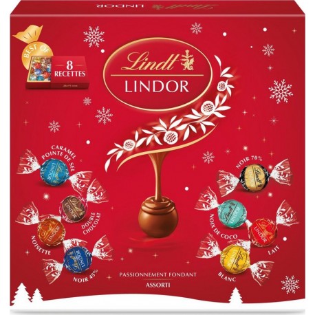 LINDT Assortiment de Chocolat Lait, noir, blanc, Lindor 371g