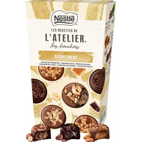 LES RECETTES DE ATELIER Chocolat noir et lait trio de saveurs noisettes caramel fèves de cacao les bouchées LES RECETTES DE L'AT