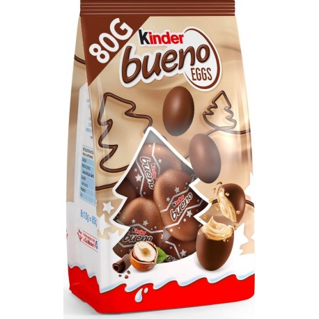 KINDER Œufs Gaufrettes au Chocolat au Lait Fourrés Lait et Noisettes BUENO EGGS 80g