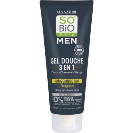 SO'BIO ETIC MEN SHAMPOOING DOUCHE & VISAGE GEL ENERGISANT GINGEMBRE BIO 200ml