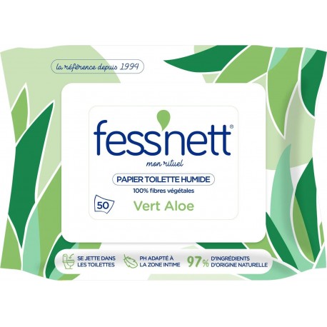 Fess'nett Fess’nett Papier Toilette Humide Peaux Normales 50 Lingettes Vert Ylang Aloe
