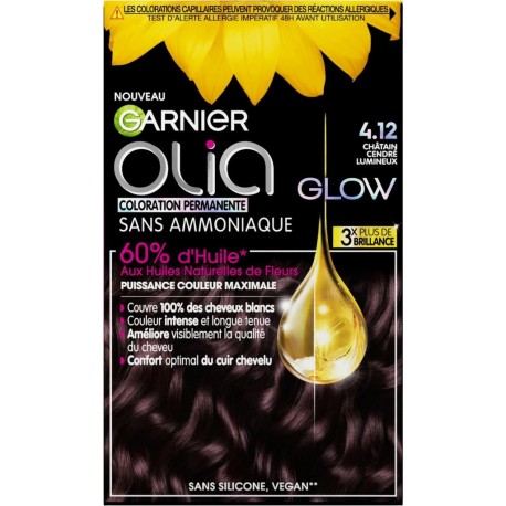 GARNIER OLIA GLOW COLORATION PERMANENTE CHATAIN CENDRE LUMINEUX 4.12 Châtain Cendré Lumineux