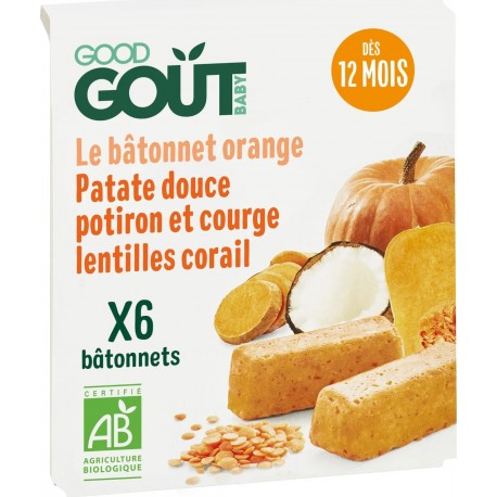 GOOD GOUT Le Bâtonnet Orange Dès 12 Mois Lentilles Corail, Courges Lait De Coco Bio 132g