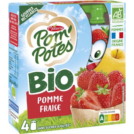Pom'Potes Materne Gourdes Bio Pomme Fraise 4x90g 360g