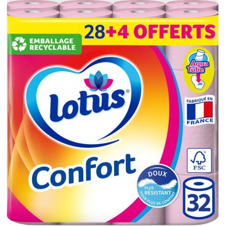 Lotus Papier toilette Confort rose 28+4 x32 rouleaux