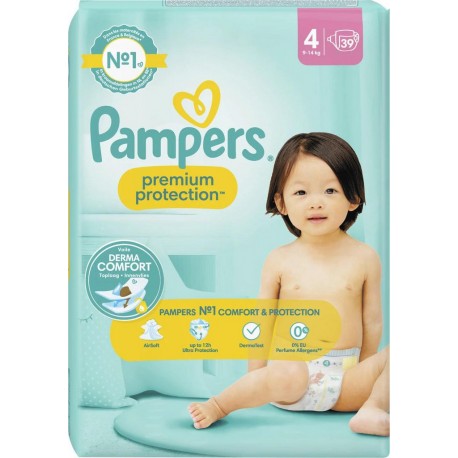 PAMPERS Couches Bébé Premium Protection Taille 4 9-14Kg x39 (lot de 3 soit 117 couches)