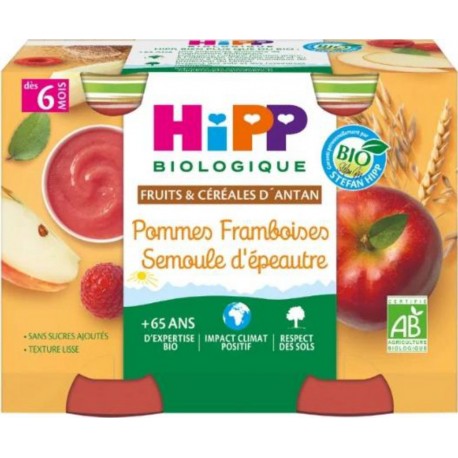 HIPP BIO POMMES FRAMBOISES SEMOULE d’EPAUTRE 2x190g 380g