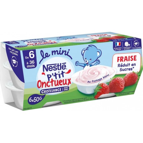 NESTLE Dessert bébé Dés 6 mois Fraise P'TIT ONCTUEUX 6x50g 300g