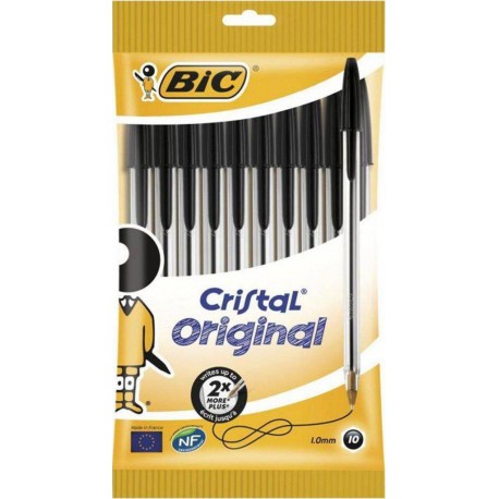 Bic Cristal Original Stylo Noir 1.0mm x10