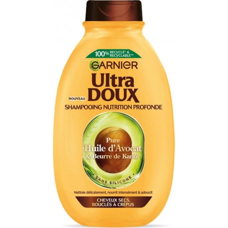 GARNIER Ultra DOUX Shampooing Nutrition Intense Cheveux Bouclés Avocat Karité 300ml