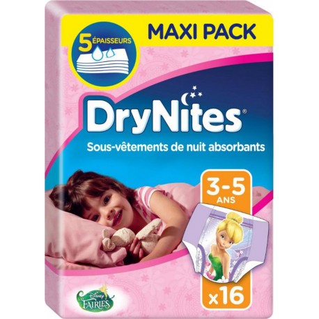 Huggies DryNites Sous-Vêtements de Nuit Absorbants (fille 3-5ans) x16 (lot de 2 soit 32 sous-vêtements)