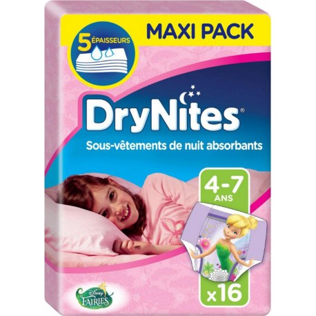 Huggies DryNites Sous-Vêtements de Nuit Absorbants (fille 4-7ans) x16 (lot de 2 soit 32 sous-vêtements)