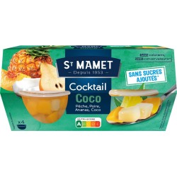 ST MAMET Fruits au Sirop Cocktail Coco Sans Sucres Ajoutés les 4 pots de 113g