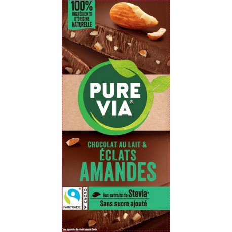 PURE VIA Tablette de Chocolat Lait Amandes la tablette de 100g