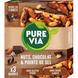 PURE VIA Barres nuts chocolat et pointe de sel les 3 barres de 35g