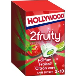HOLLYWOOD Chewing gum 2 fruity fraise citron vert sans sucres les 3 boîtes de 10 dragées