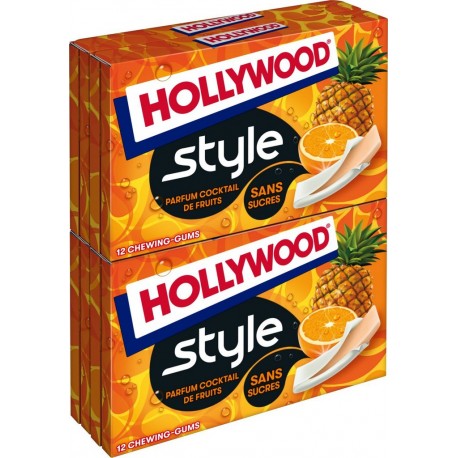 HOLLYWOOD Chewing gum style cocktail fruit sans sucres les 4 boîtes de 12 gums