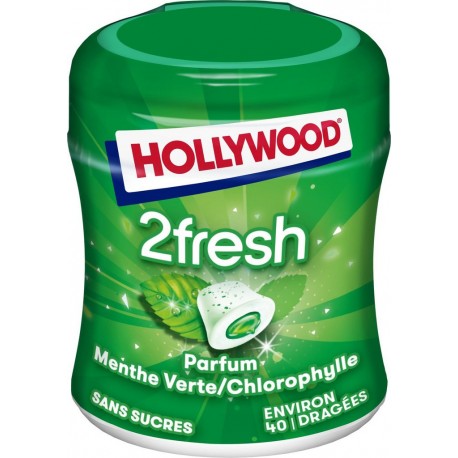 HOLLYWOOD Chewing gum menthe verte chlorophylle sans sucres 40 dragées