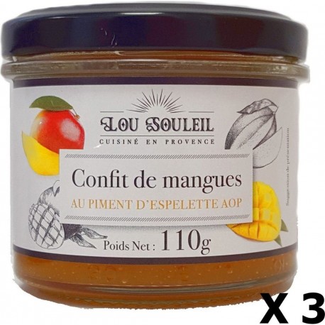 Aop Lot 3x Confit De Mangues Au Piment D'espelette Lou Soleil Pot 110g les 3 unités de 0.11Kg