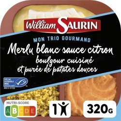 WILLIAM SAURIN Plat cuisiné merlu sauce citron boulgour et purée de patates douces 320g