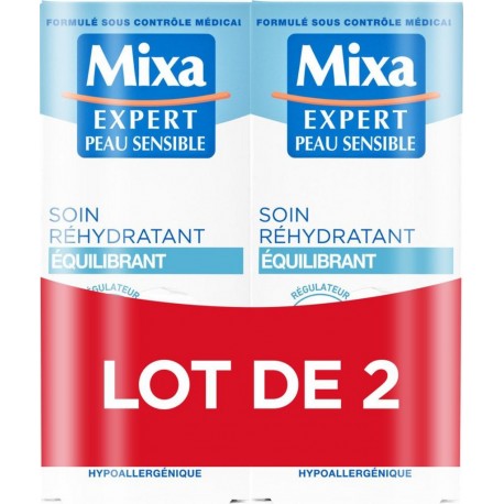 MIXA Soin Visage Réhydratant Anti-Dessèchement Peau Sensible lot de 2 pots de 50ml