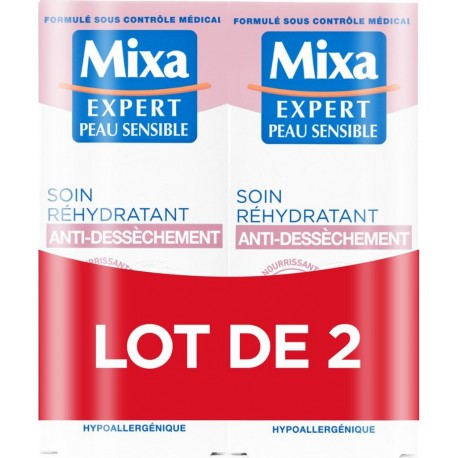 MIXA Soin Visage Réhydratant Anti-Dessèchement Peau Sensible lot de 2 pots de 50ml
