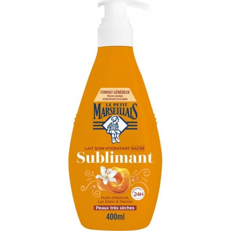 LE PETIT MARSEILLAIS Lait Soin Corps Hydratant Nacré Sublimant Huile d'Abricot et Lys Blanc 400ml
