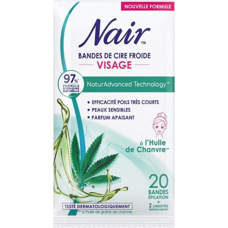 NAIR Bandes de cire Froide Visage Peau Sensible Huile de Chanvre 20 bandes de cire