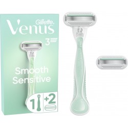 GILLETTE Coffret Rasoir et Lames Pour Femme Smooth Sensitive 3 Produits le rasoir + 2 recharges