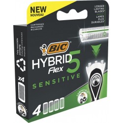 BIC Lame de rasoir Pour Homme Hybrid 5 Flex Sensitive 4 recharges